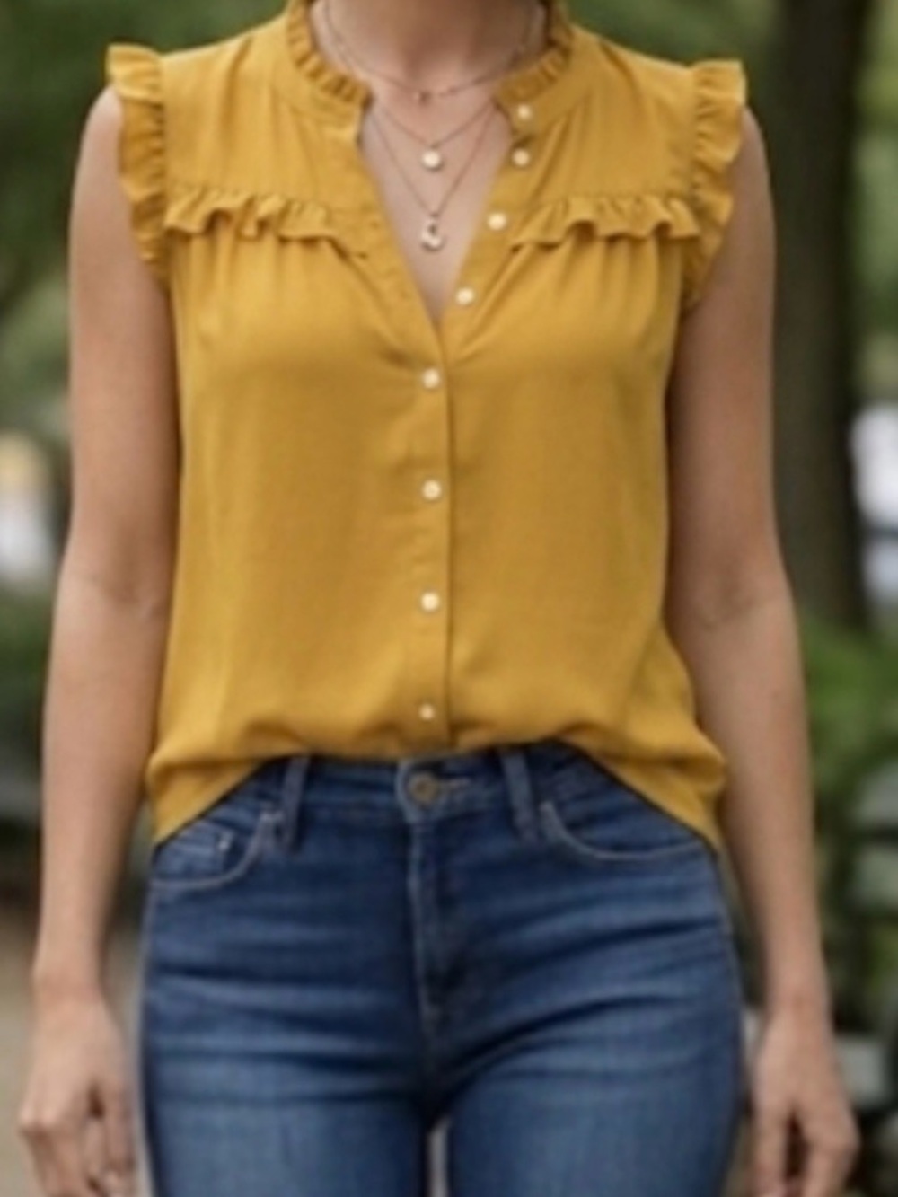 LOFT Mustard Button-Front Sleeveless Blouse